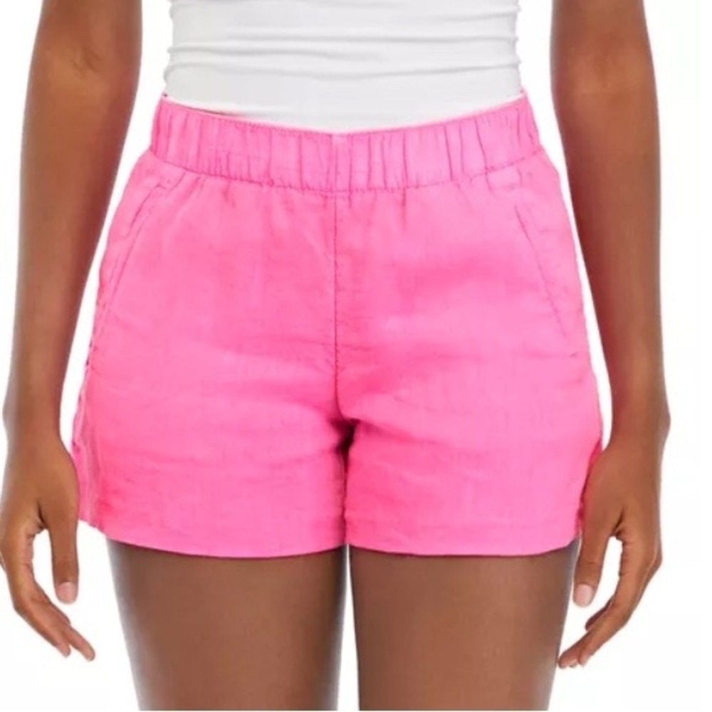 Lilly Pulitzer Pink 100% Linen Pull On Shorts Womens Medium Hot Pink - Picture 9 of 9
